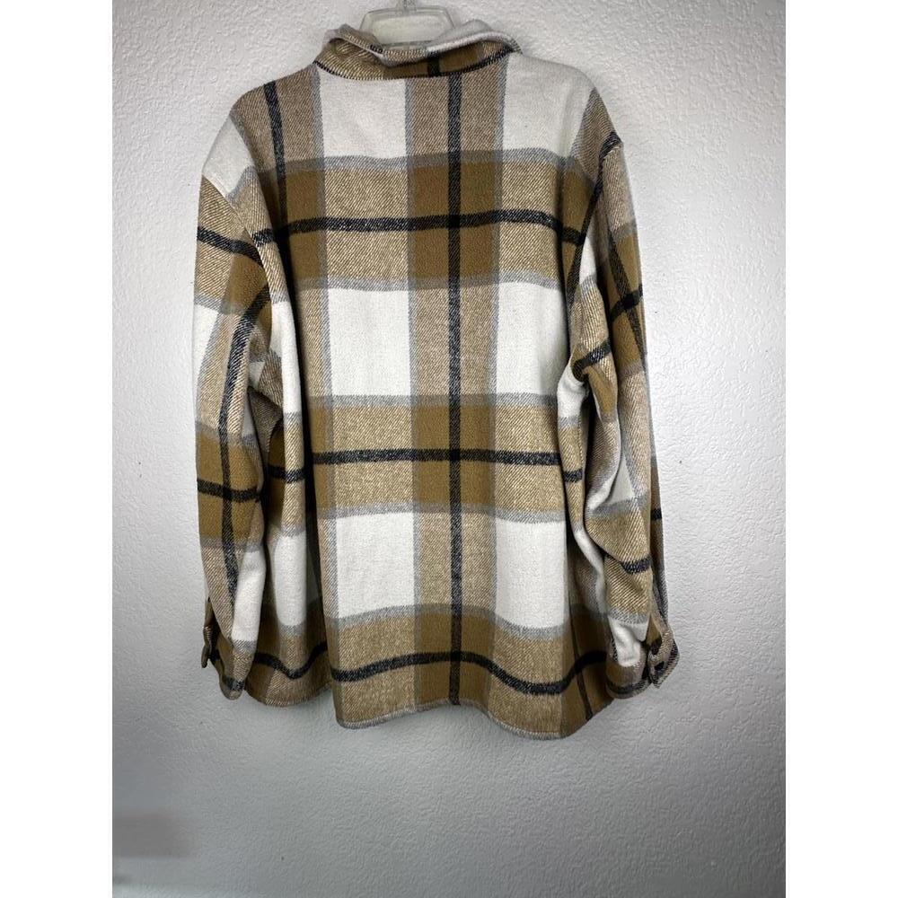 Men’s 3XL Coofandy Plaid Flannel Jacket Brown Beige Flannel Oversized Chore Work - Picture 3 of 6
